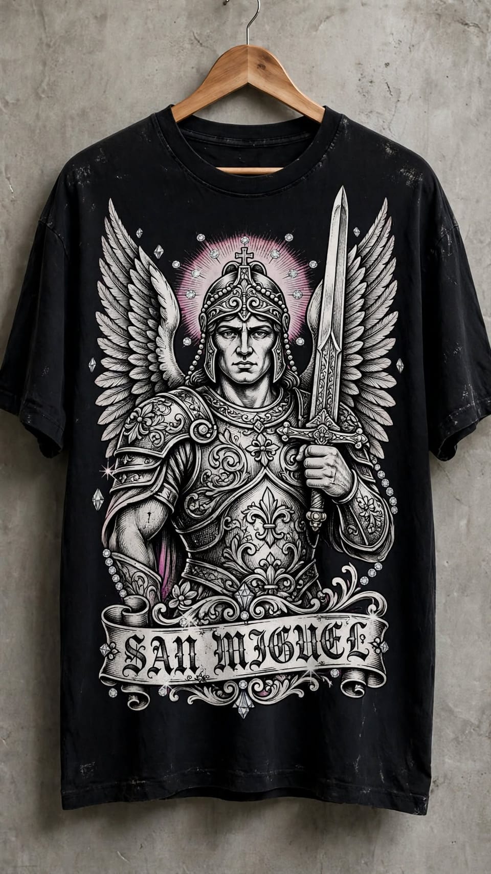 Camiseta oversize con lavado ácido y diseño de San Miguel
